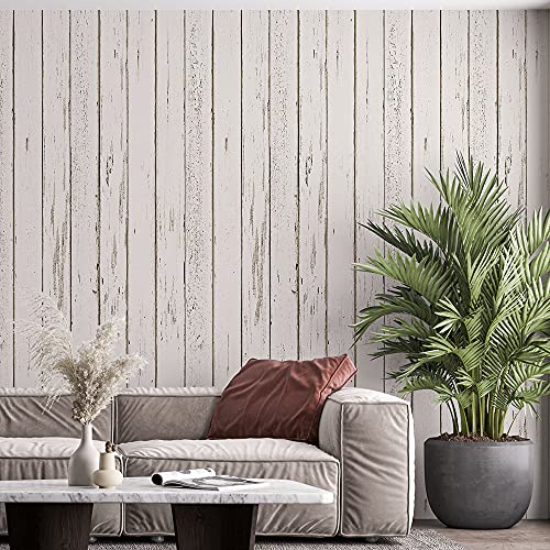 Papel De Parede Adesivo Madeira Rústica Branca