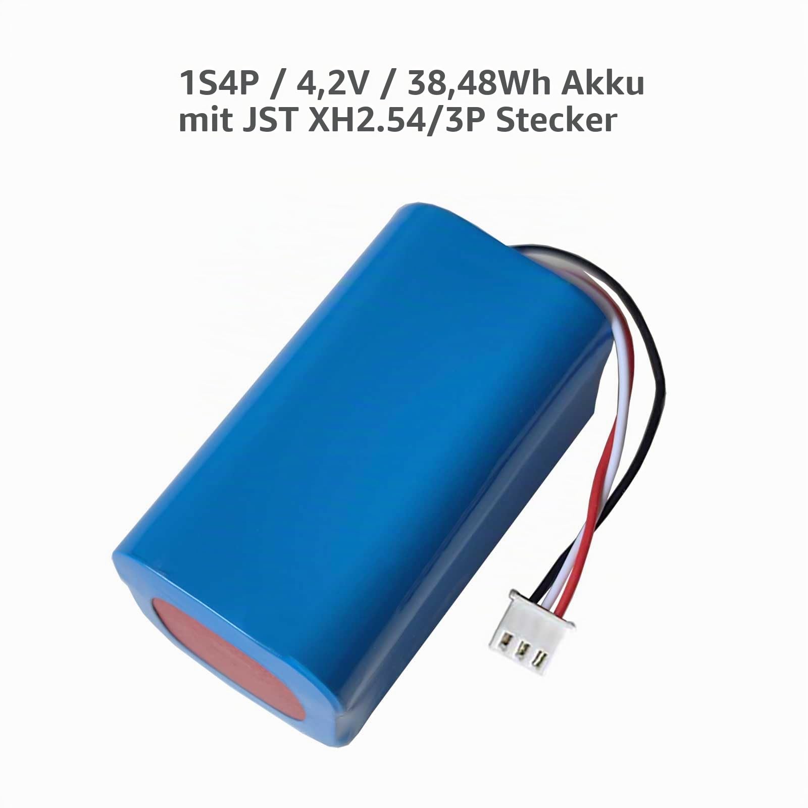 AOLIKES 3,7 V 18650 1s4p 10400 mAh Wiederaufladbarer Lithium-Ionen-Akku mit JST XH2,54/3P Kabel Anschluss Stecker, Quadratisch/Unterstützt Schnelles Laden