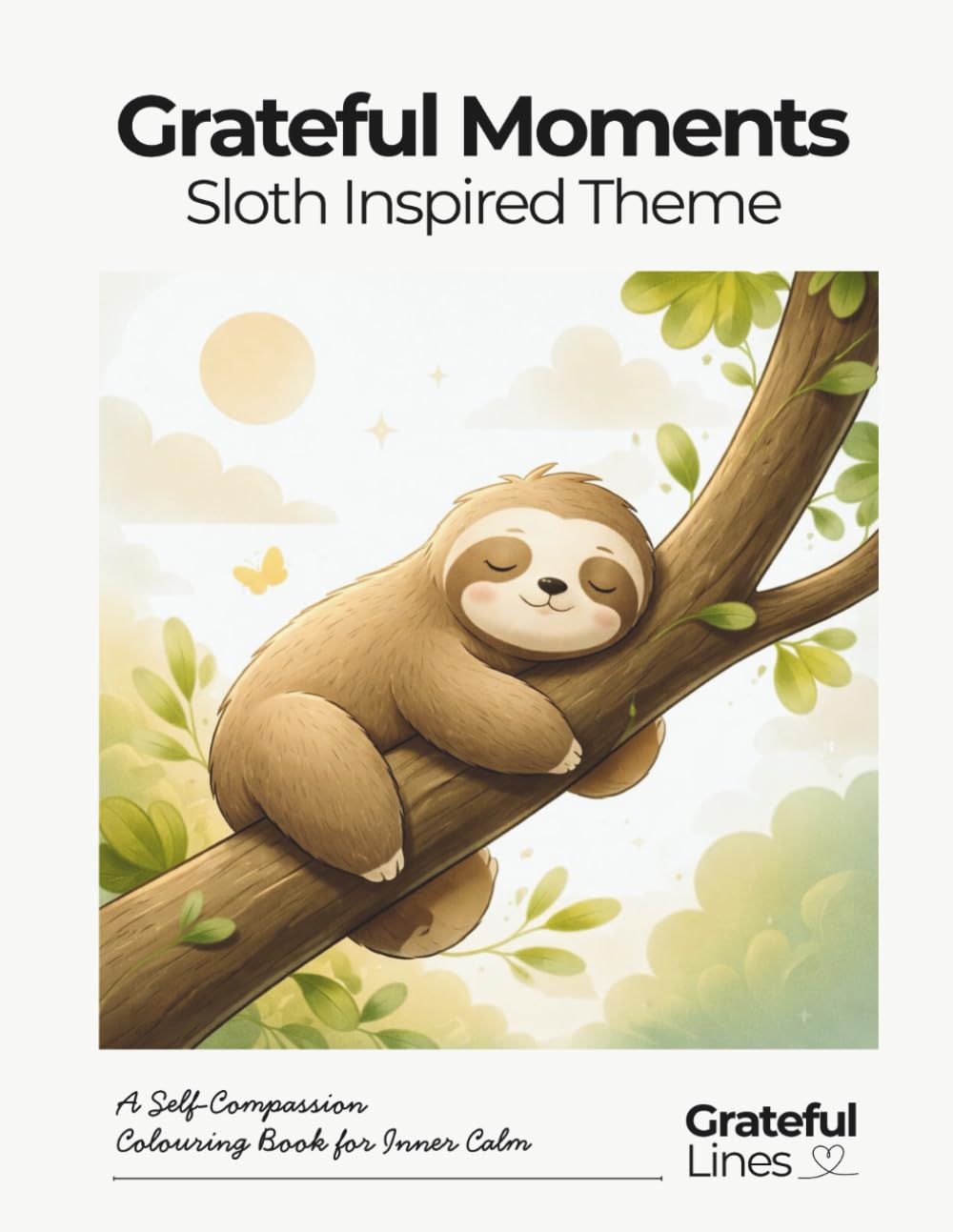Grateful Moments Sloth Inspired Adult Colouring Book: For stress relief slow living and gentle rest and gentle reflection | 8.5 x 11 in | 45+ colouring page (Grateful Lines)