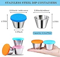 Vista 6 de Paquete de 4 recipientes de aderezo de ensalada de 2.4 onzas para llevar, recipientes reutilizables para condimentos con tapas, a prueba de fugas