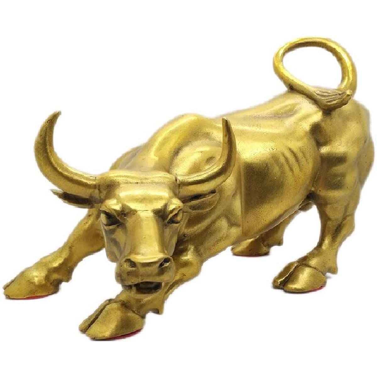 Cu+Brass Wall Street Bull-Handmade-Pure Copper Statue-Brass Sculpture Table Decor-Figurine for Living Room Home Decorations and Office Business Gift, Gold, 7.7 x 5.1 x 5.1 inches