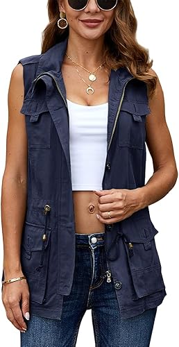 Miniatura 3 de Koodred - Chaleco militar casual para mujer, ligero, sin mangas, con cordón, con bolsillos