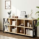 CABZOON 63' 8 Cube Horizontal Bookshelf Long Bookshelf Wood Cube Storage Organizer Wood Cubby Bookcase for Living Room Maple