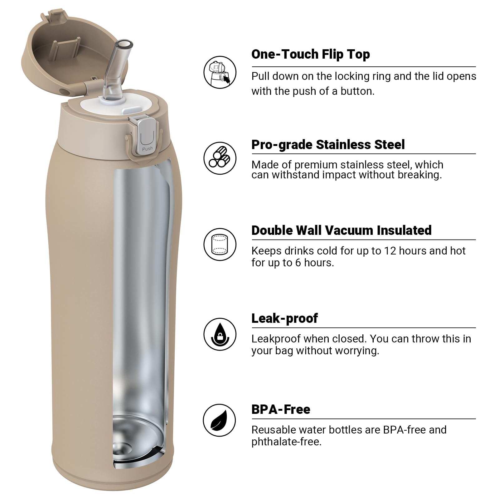 Super Sparrow Borraccia con Cannuccia, Acciaio Inox Bottiglia Termica - 350ml, 500ml, 750ml - Senza BPA Tazza Termica, Bottiglia Termica per Bambini, Scuola, Sportiva, Campeggio
