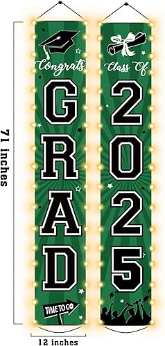 Miniatura 2 de Banderines de graduación 2023 para la clase de 2023, carteles de felicitación para el porche, suministros de fiesta con tiras de luz LED,