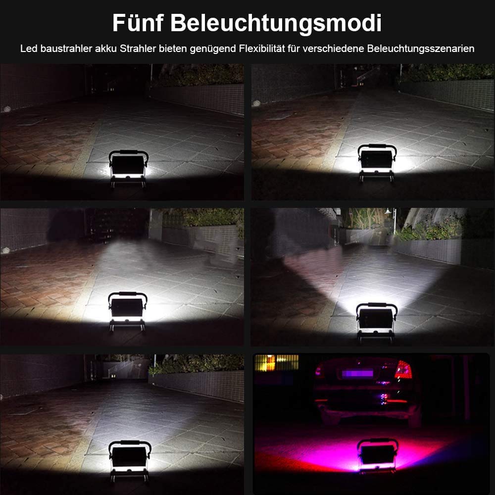 AF-WAN - Proiettore portatile ricaricabile, 100 W, luce LED da lavoro 7000 lm, luci di inondazione regolabili con caricatore USB per auto per IP65, impermeabile, campeggio, viaggi, pesca