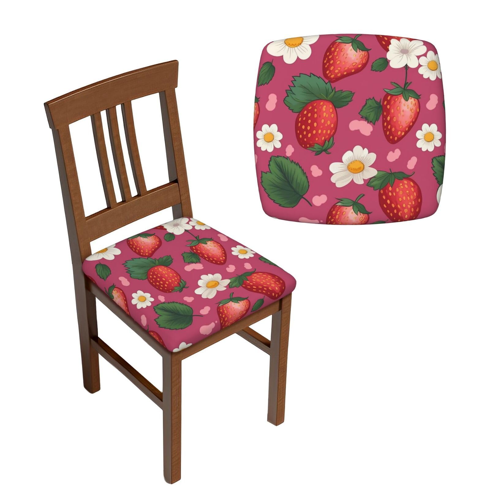NONHAI 6PCS Dining Chair Seat Covers Set Strawberry Stretch Removable Chairs Covers Washable Seat Cushion Slipcovers Protector for Dining Room Kitchen Chairs