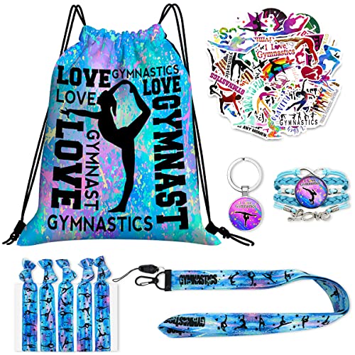 Tolondina Gymnastics Drawstring Bag Gifts Drawstring Sackpack Backpack Stickers Lanyard Keychains Bracelets Hair Ties 6 Pcs #TOP21