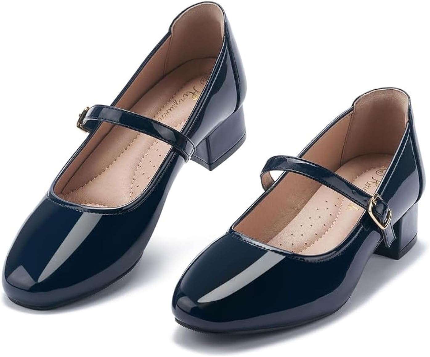 Mary Jane Shoes - Low Heel Dress Pumps with Ankle Strap, Navy, Size 9