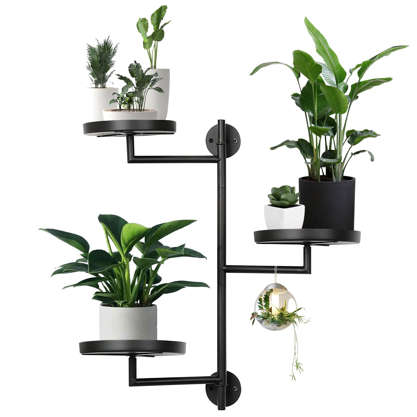3-Tier Rotating Window Plant Shelves Indoor,Metal Floating Wall Plant Holder,Window Shelves for Enhanced Indoor Plants Light Exposure，Enhance Home Decor, The gift for plant lovers