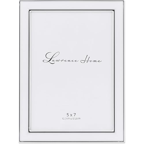 Lawrence Frames Silver Plated Metal with White Enamel Picture Frame, White, 5x7