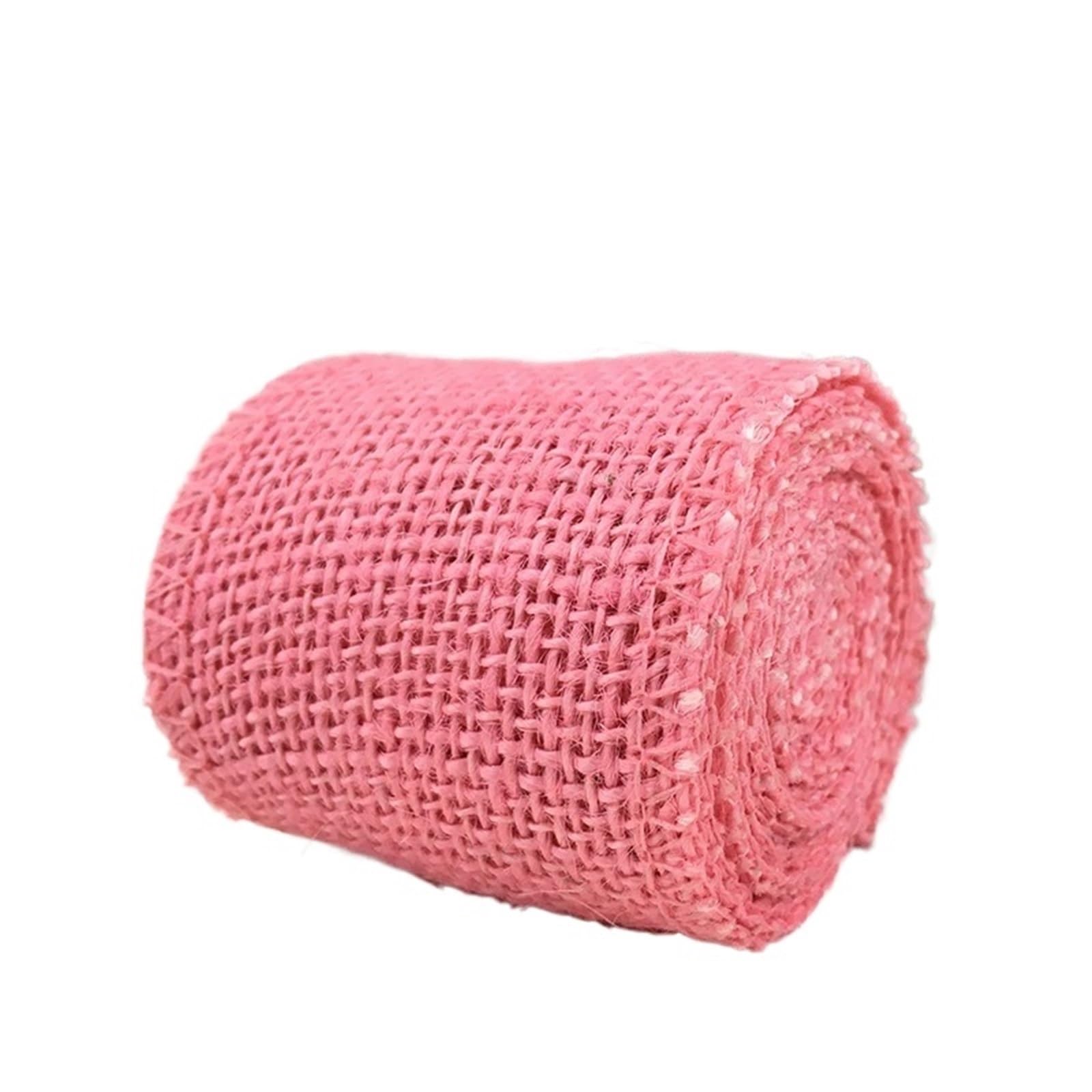 2Meter Colorful Jute Burlap Hessian Ribbon Rolls Colored Natural DIY Crafts Wrapping for Crafting Decorating Wrapping(Pink)