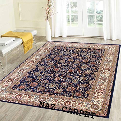 Image of Kashmiri Traditional Woollen Carpet with Advanced 1 Inch Thickness & Classical Look 150x200cm (5x7 Feet) Color Blue