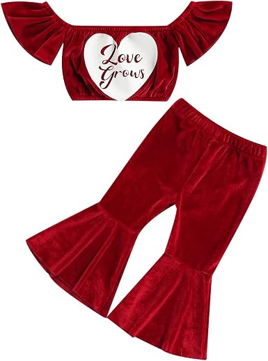 Amazon.com: Votuleazi Conjunto de pantalones de terciopelo rojo para niña,  cuello barco, parte superior corta de cintura alta, pantalones acampanados  para el día de San Valentín : Ropa, Zapatos y Joyería