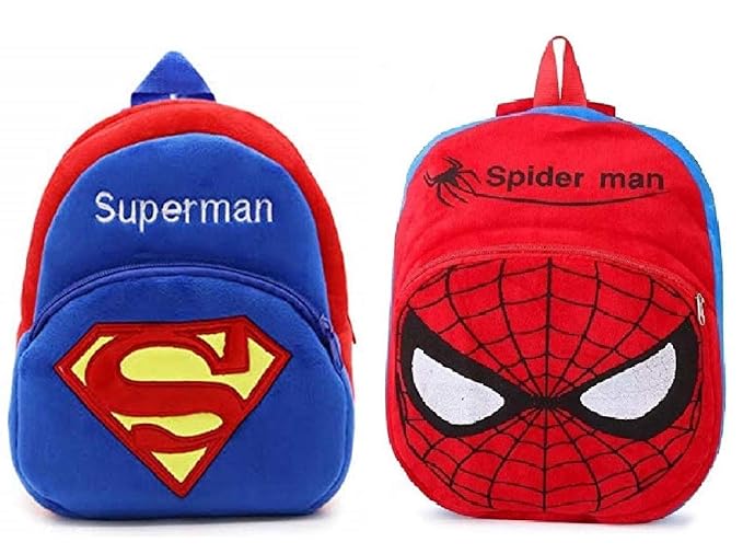 fasno combo bagpacks, kids bag , plush bags , school bags for kid girl/boy. (superman-spiderman)- Multi color