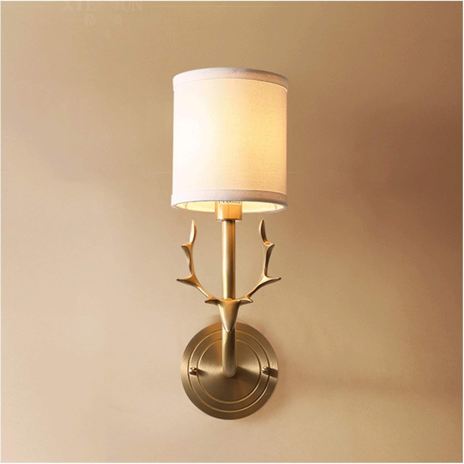 ASerZenith Wall Lamps Compatible With Living Room Modern Minimalist Wall-Mounted Wall Lamp Antlers All Copper Wall Light Linen Hood Wall Lamps,Brass-1Pack