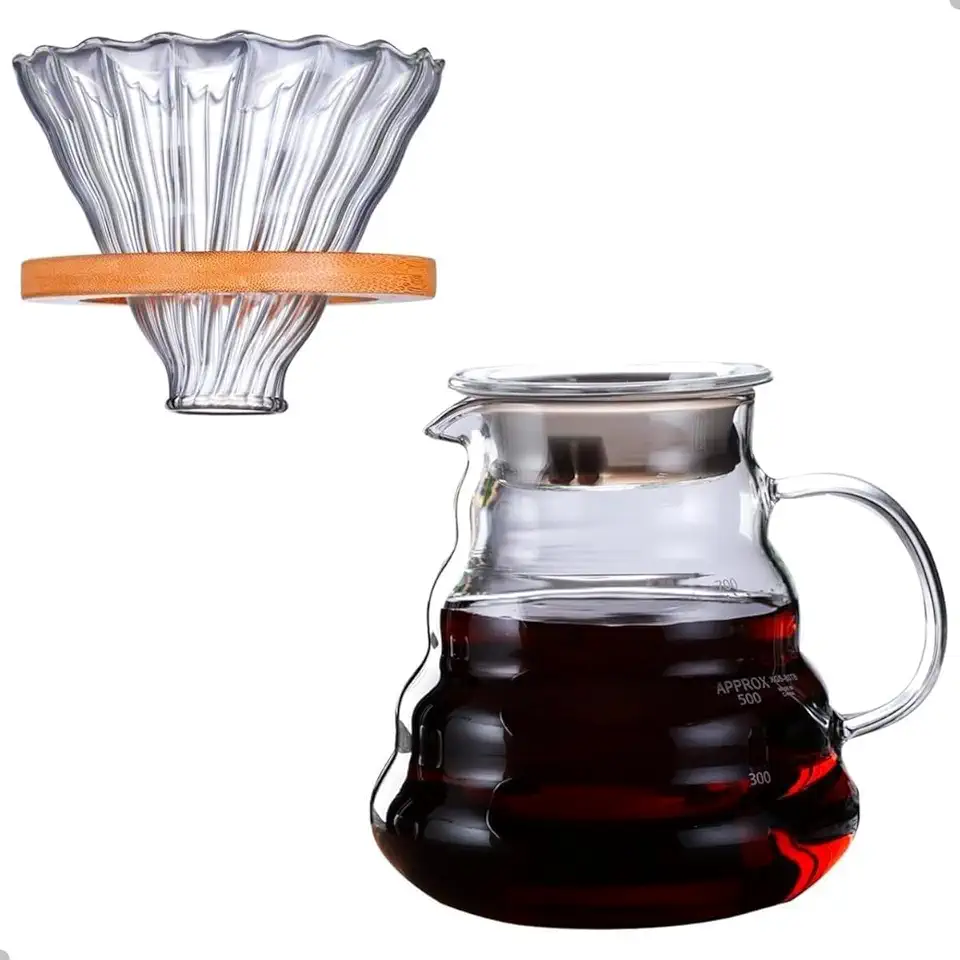 Kit Cafeteira V60 Vidro Borosilicato 600ml | Coador V60 + Jarra Graduada + 120 Filtros Papel | Extração Manual de Café com Sabor Limpo | Ideal Para Baristas e Uso Doméstico