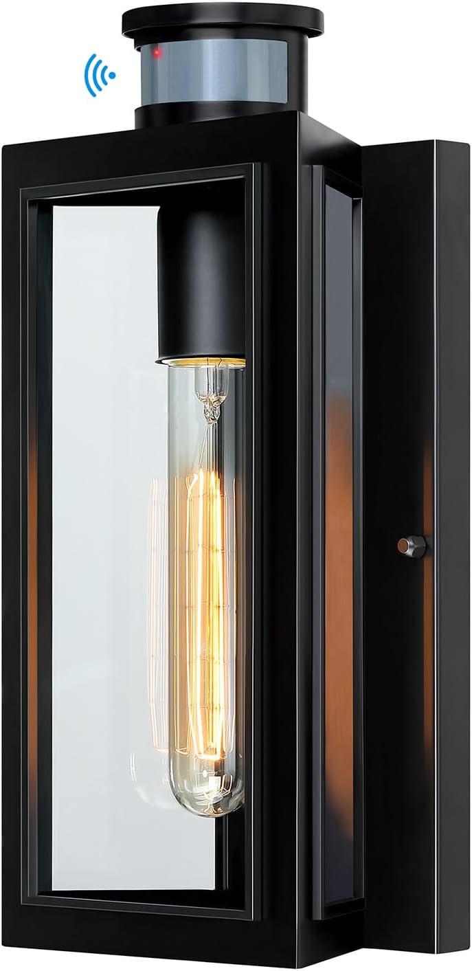 Movement Sensor Out of doors Lights,Superior Nightfall to Daybreak Out of doors Lighting, Exterior Gentle Fixtures Wall Sconce, Fashionable Black Porch Gentle Wall Mount for Entrance Storage, Entryway, Bulb Included