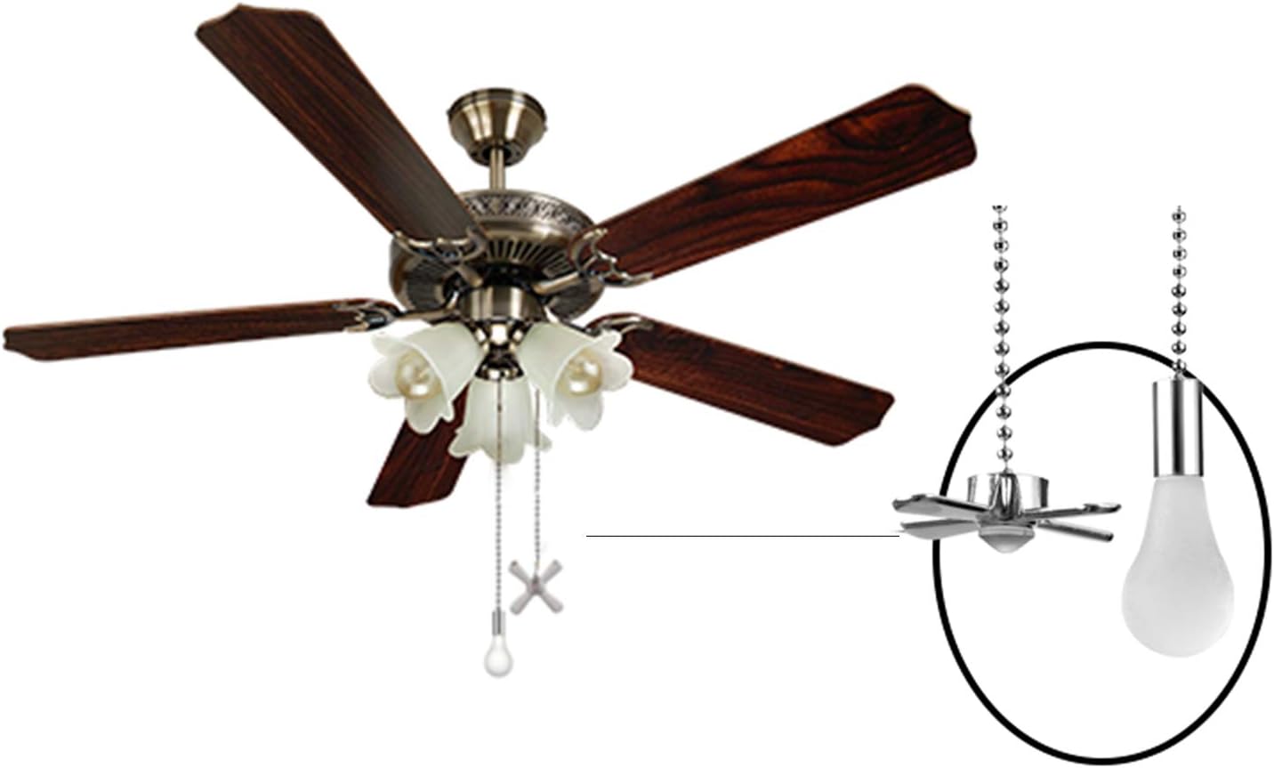 TWDRTDD Ceiling Fan Pull Chains, 2 Pieces 12-inch Pull Chain Connector,Fan and Light Bulb Beaded Shaped Pendant with 3mm Diameter Copper Beaded Ball (Nickel)