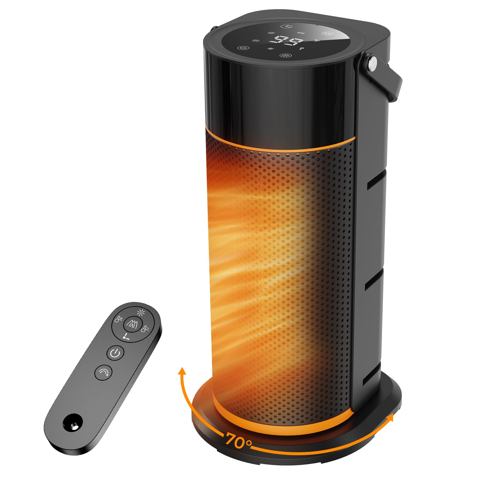 space heater - 1500w portable space heaters for indoor use, ptc ceramic electric heater with remote, 4 modes, 9h timer, low noise, 70°oscillation, overheat & tip-over protection for office home