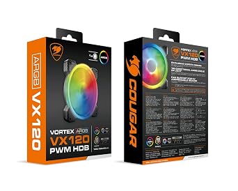 Cougar Gaming Vortex Cooling Fan Series, ARGB Lighting, 120 mm PMW HDB high-Performance Cooling, High Durability, Motherboard RGB Synchronization, Single Pack (Vortex ARGB VX 120)