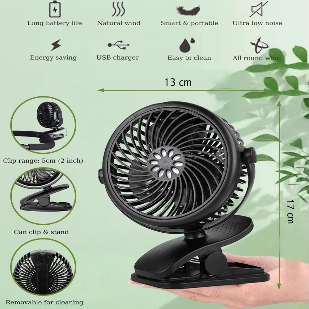 Baby Bucket Clip-on Fan – Portable Rechargeable Stroller Fan with Strong Clip | Mini Travel Fan for Car Seats, Cribs & Outdoors-(Blue) 4