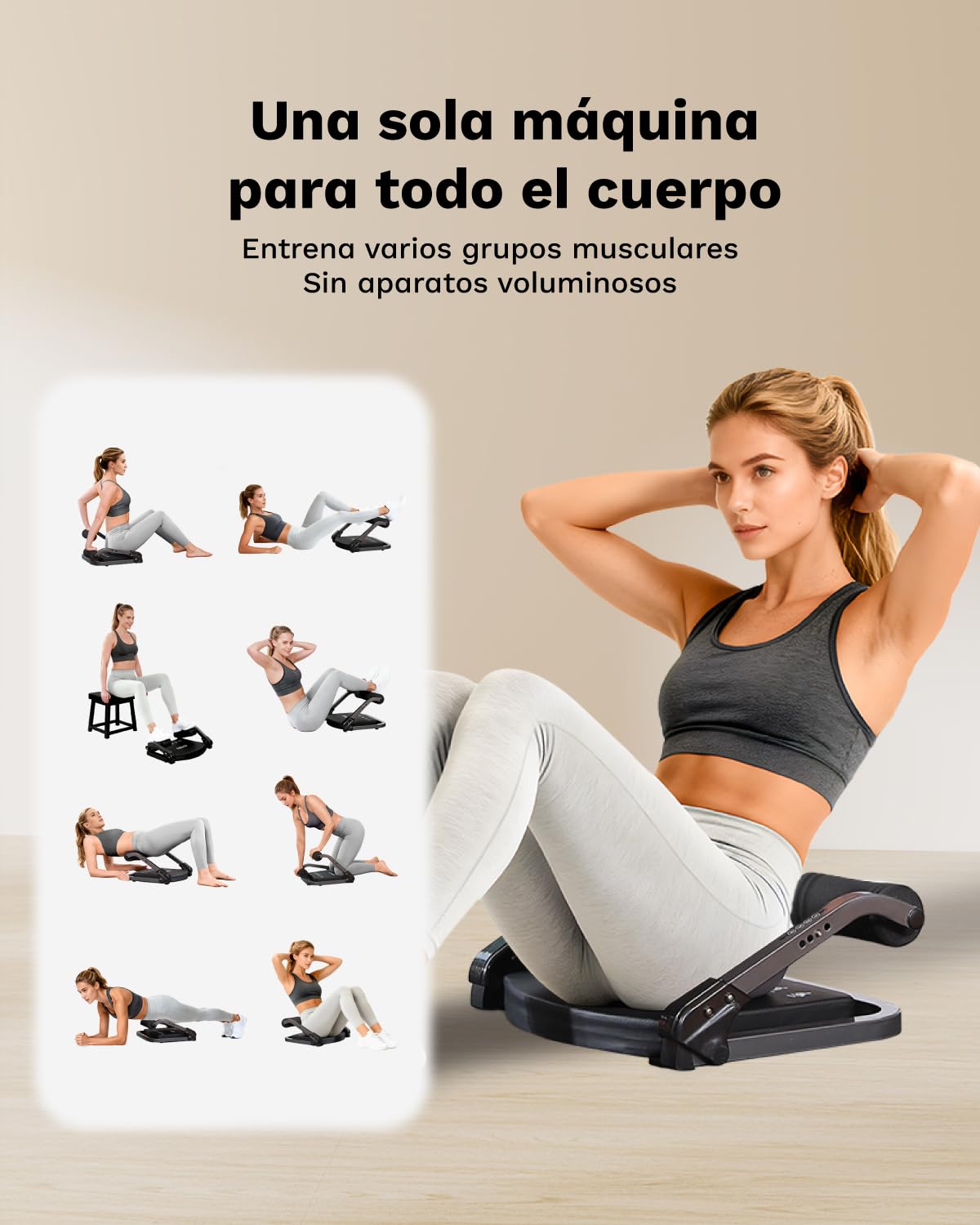 AIRHOP Máquina de abdominales, equipo de ejercicio para abdominales, equipo de ejercicio abdominal con 3 resistencias ajustables y rebote automático, máquina de entrenamiento abdominal ajustable para