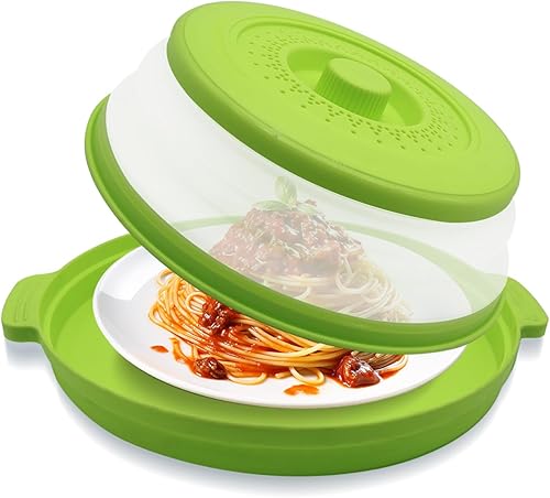 Cubierta para salpicaduras de microondas de 10.2 pulgadas, tapa de silicona plegable y bandeja con asas, se adapta a microondas estándar y