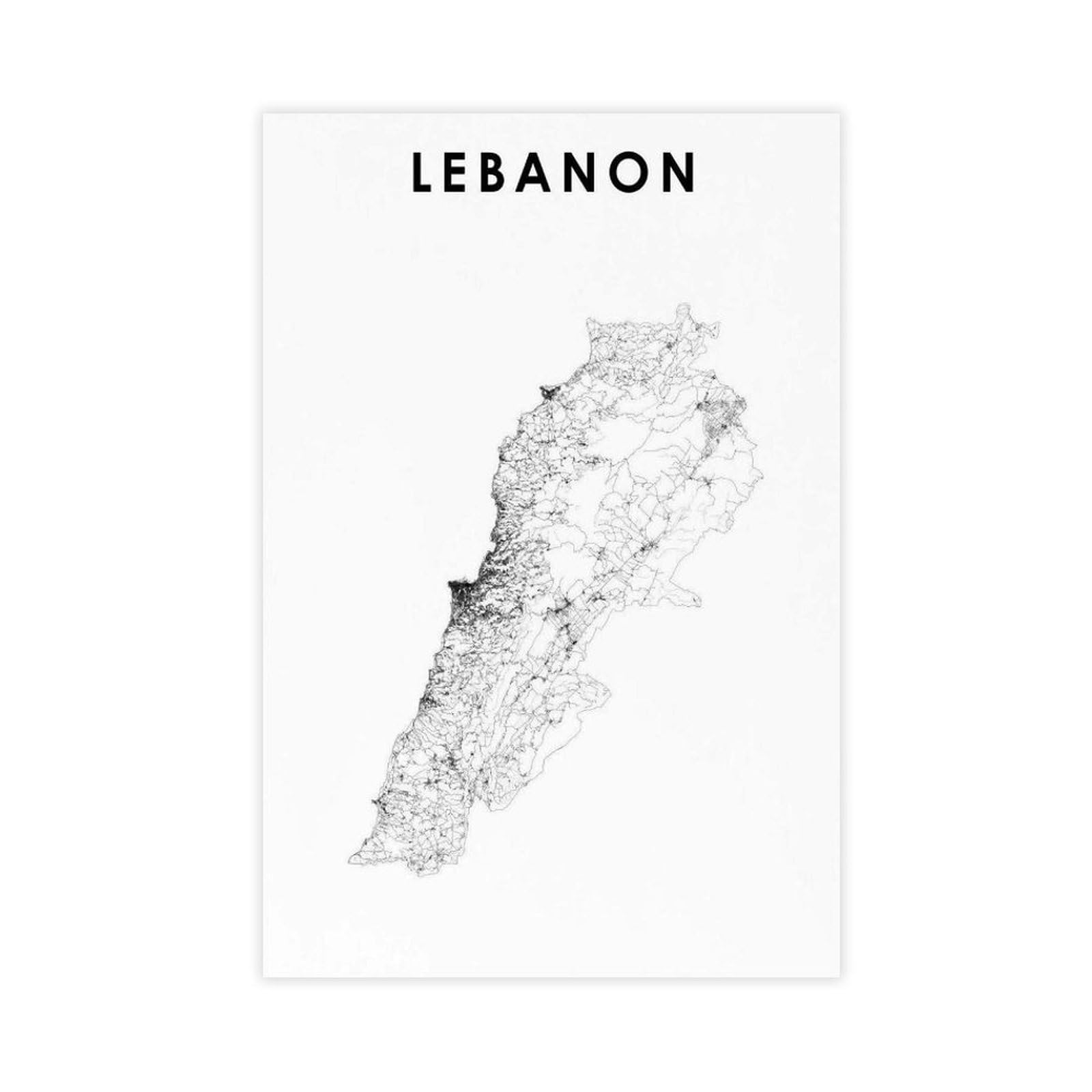 QOGDAF Libanon-Karte, Leinwand-Poster, Wandkunst, Dekordruck, Bild Gemälde für Wohnzimmer, Schlafzimmer, Dekoration, 60 x 90 cm