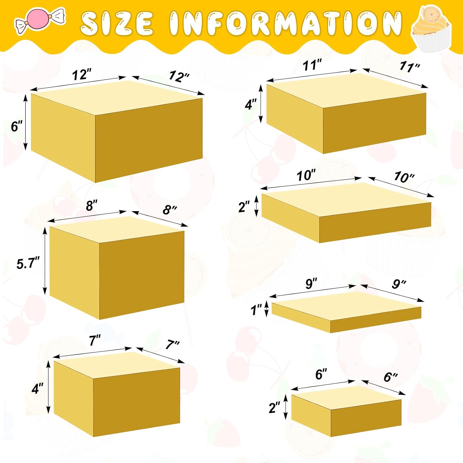 leinuosen 7 pcs large buffet risers set 6" to 12" acrylic display box catering dessert table riser food display decorative stand with hollow bottom for catering supplies(gold, square) gold 6" to 12" square