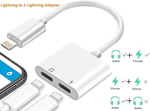 Miniatura 3 de Certificado MFi de Apple Paquete de 2 adaptadores Lightning a 2 Lightning para iPhone, Dual Lightning AUX + adaptador de carga, divisor de cable