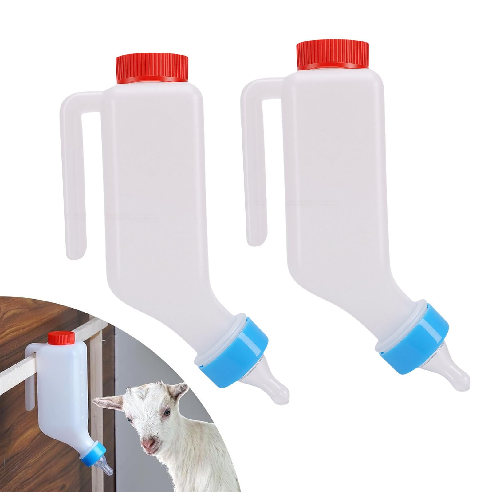 5 Stück 500 ml Lamm-Futterflasche, verdickte Ziegenmilch-Futterflaschen, zum Aufhängen auf dem Kopf stehend, Milchflasche mit Schnuller, Hänge-Griff für Ziege, Lamm, Rehkitz, nigerianische