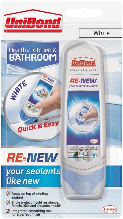 3 X RE-New, White Silicone Sealant for Kitchen & Bath, One-Step Bathroom Sealant Renewal, Waterproof Bath Sealant with Triple Mould Resistance, 1 x 100ml