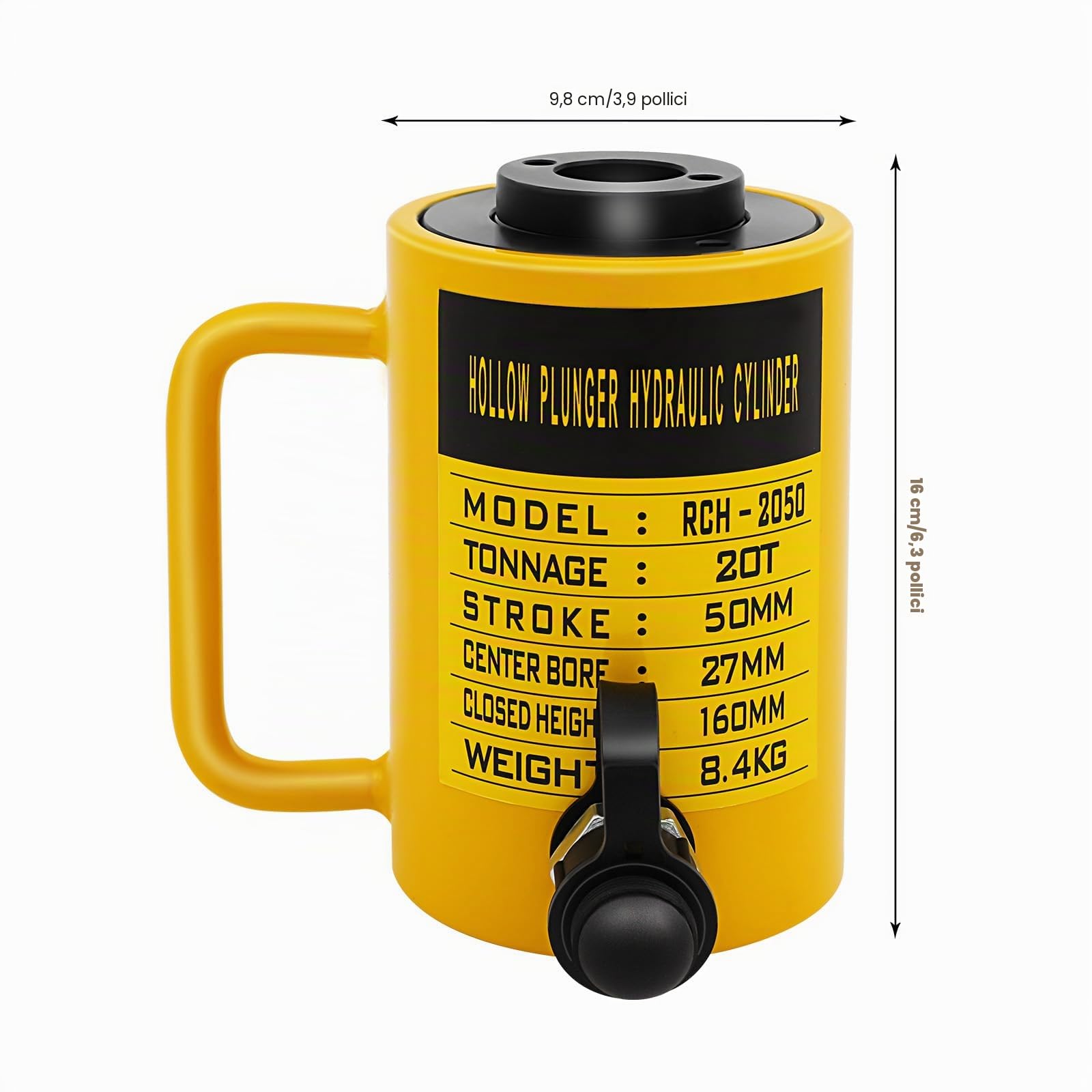 Cilindro idraulico 20T con corsa da 160 mm – cilindro cavo, cilindro a pistone, martinetto e pompa olio manuale idraulico Ram Cylinder per edifici e ponti RCH-2050