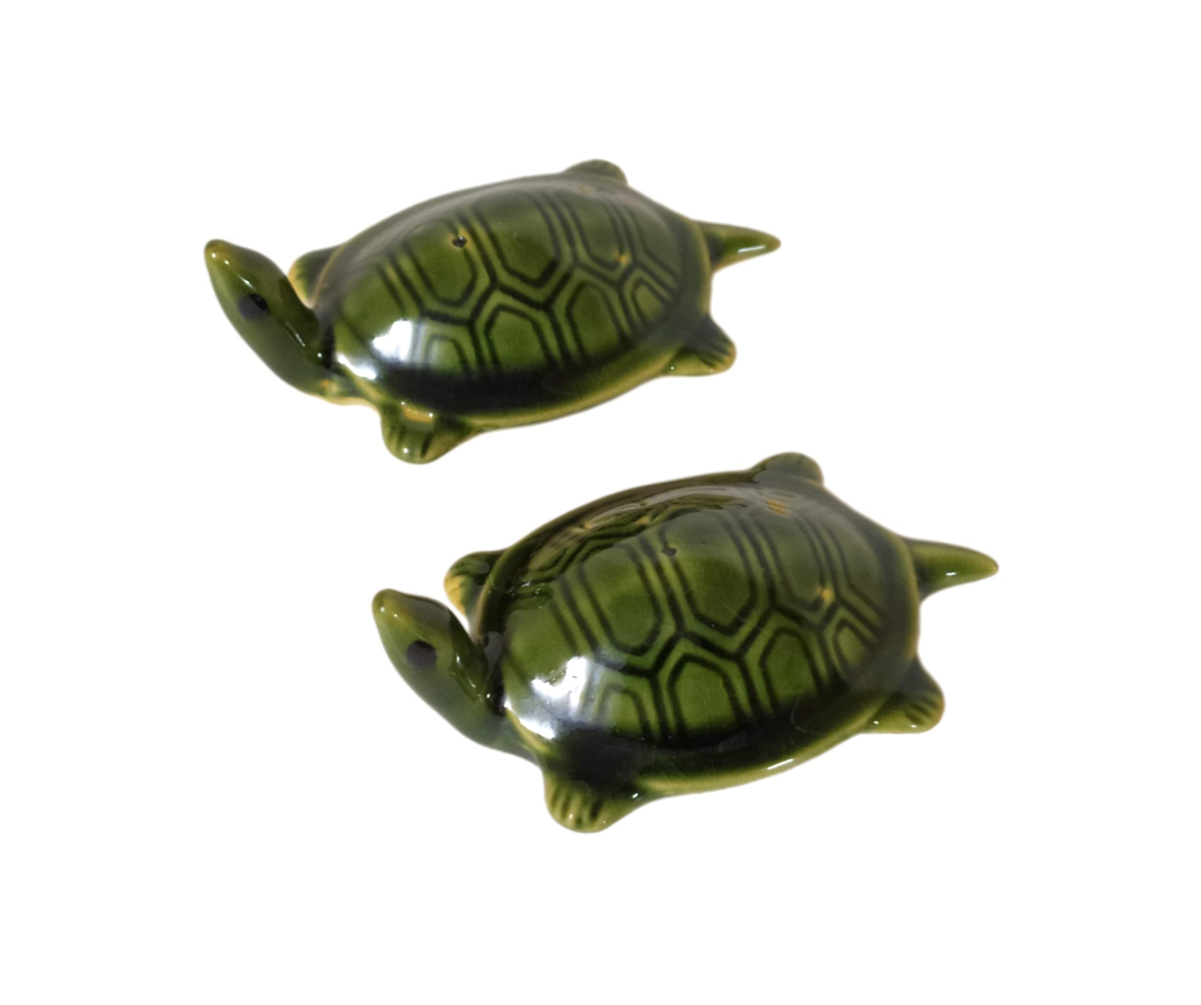 NAVIRA HANDICRAFT 2 Piece Indian Handmade Green Ceramic Turtle Figure Vastu Showpiece Idol - Ceramic Feng Shui Floating Tortoise Home Decor Success Good Luck and Money as Fengshui