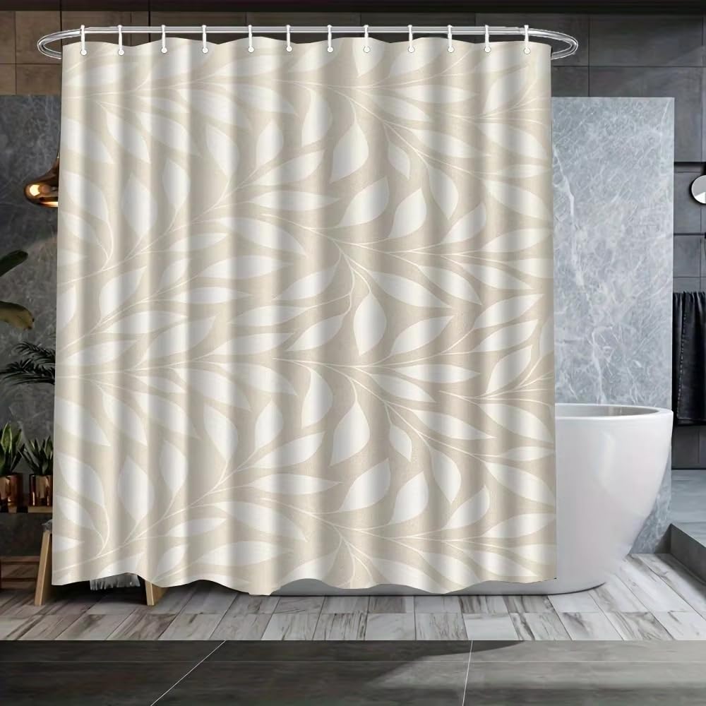JGGXHM 1pc Minimalist Leaf Pattern Shower Curtain Waterproof Polyester Fabrics Bathroom Curtain with Hooks Bathtub Decor Bath Screen(180x180cm/WxH)