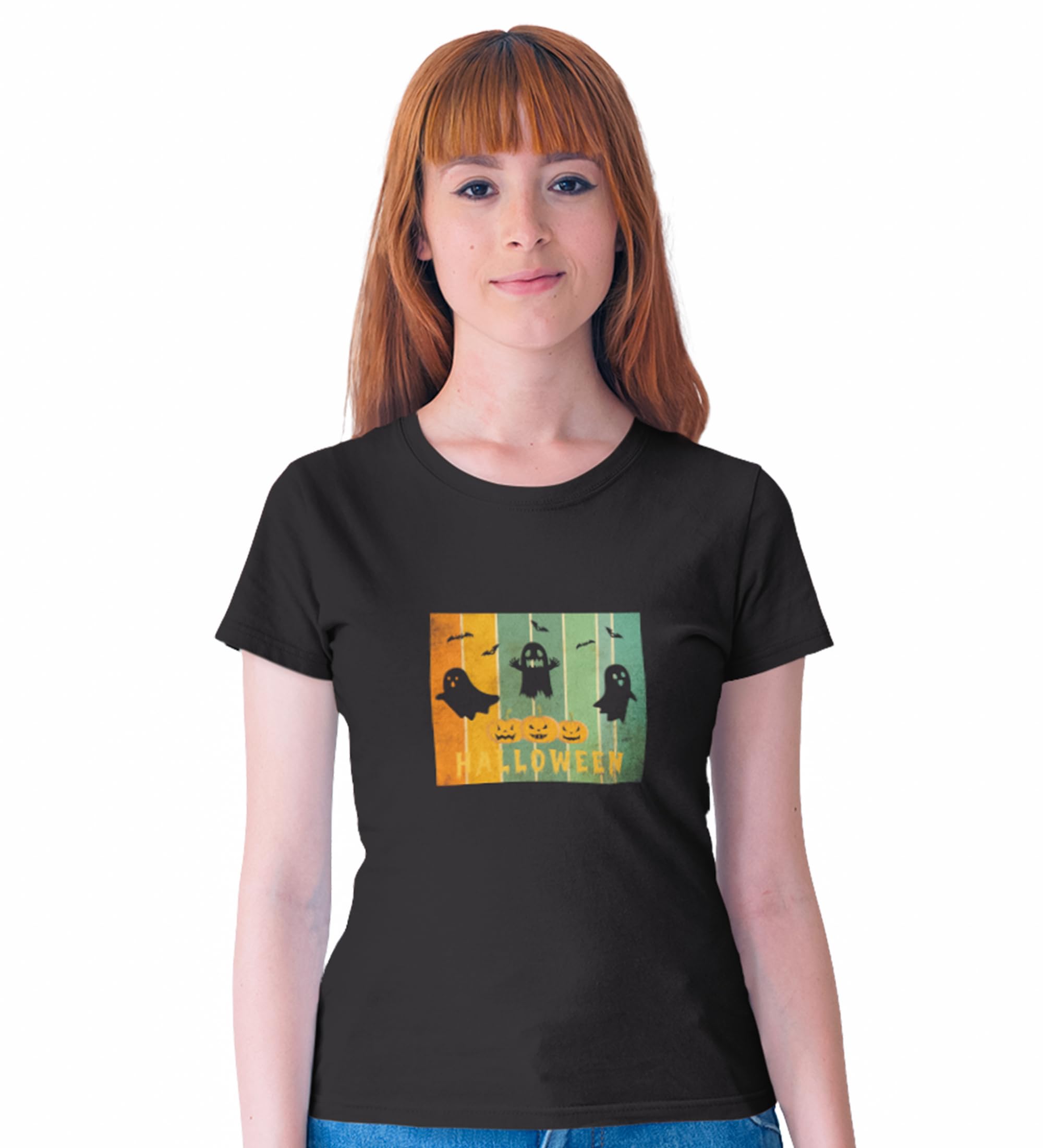 UNiOWN STORE The AllHallows Eve Black Round Neck Cotton Half Sleeved Women's T-Shirt with Printed Graphics