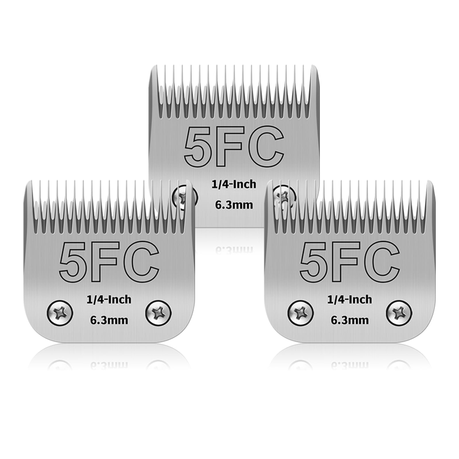 Confezione da 3 lame in acciaio inossidabile 5FC per toelettatura di cani, compatibili con Andis/Oster A5/Heiniger/moser max 50/Wahl, misura 5FC, lama da 1/4 di pollice, lunghezza di taglio di 6,3 mm
