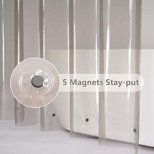 Miniatura 6 de EurCross Forro de cortina de ducha de plástico de té negro de 72 x 72 pulgadas, forro Showr con parte inferior pesada con 5 imanes, cortina de ducha