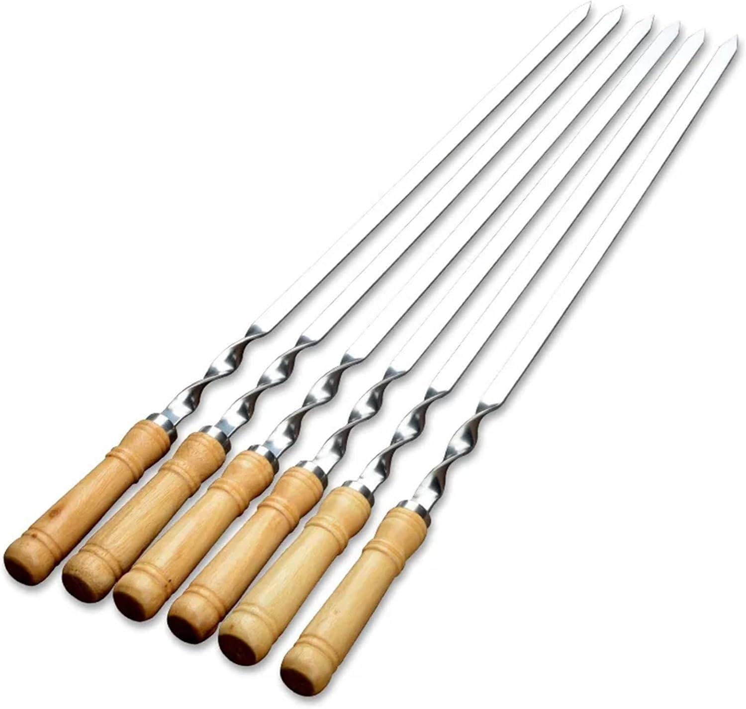 Kabob Skewers 6pcs 55cm Large Barbecue Skewer Stainless Steel BBQ Kebab Stick with Wooden Handle Picnic Tools Cooking Tool