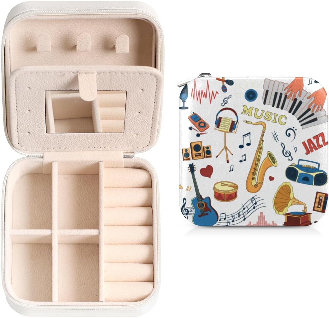QsirBC Music Note Modern Decor Travel Jewelry Case Small Jewelry Organizer Box PU Leather Portable Storage Display Boxes Gift for Earrings Ring Necklace