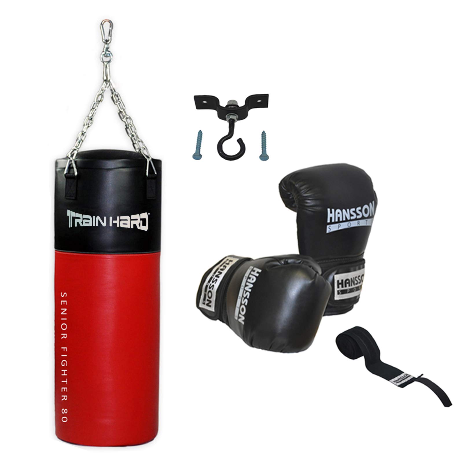 Boxset: Sacco da Boxe 80 cm di lunghezza + Guantoni da boxe 12oz + Supporto + Supporto da soffitto
