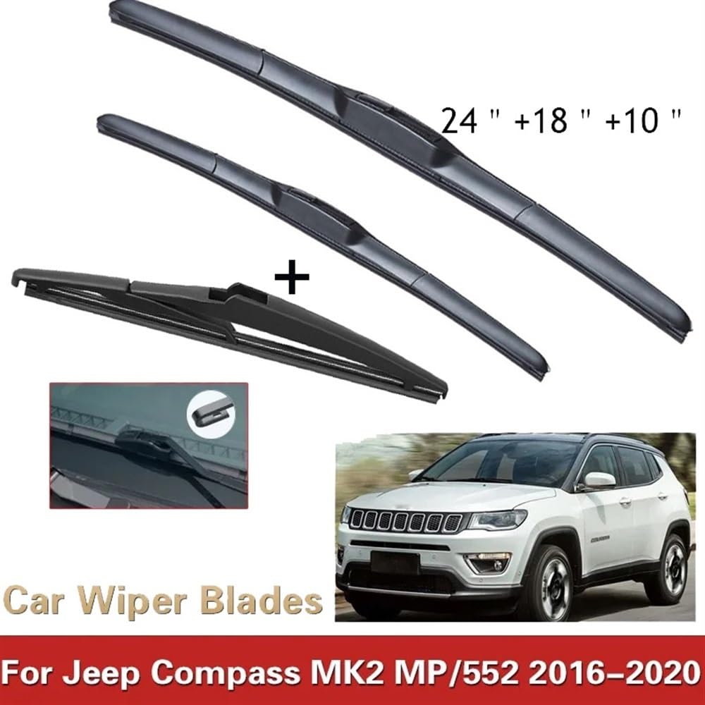 Compatibile con Jeep Compass MK2 MP/552 2016-2020 Tergicristalli anteriori posteriori Decespugliatori Accessori J Hook 2016 2017 2018 2019 2020