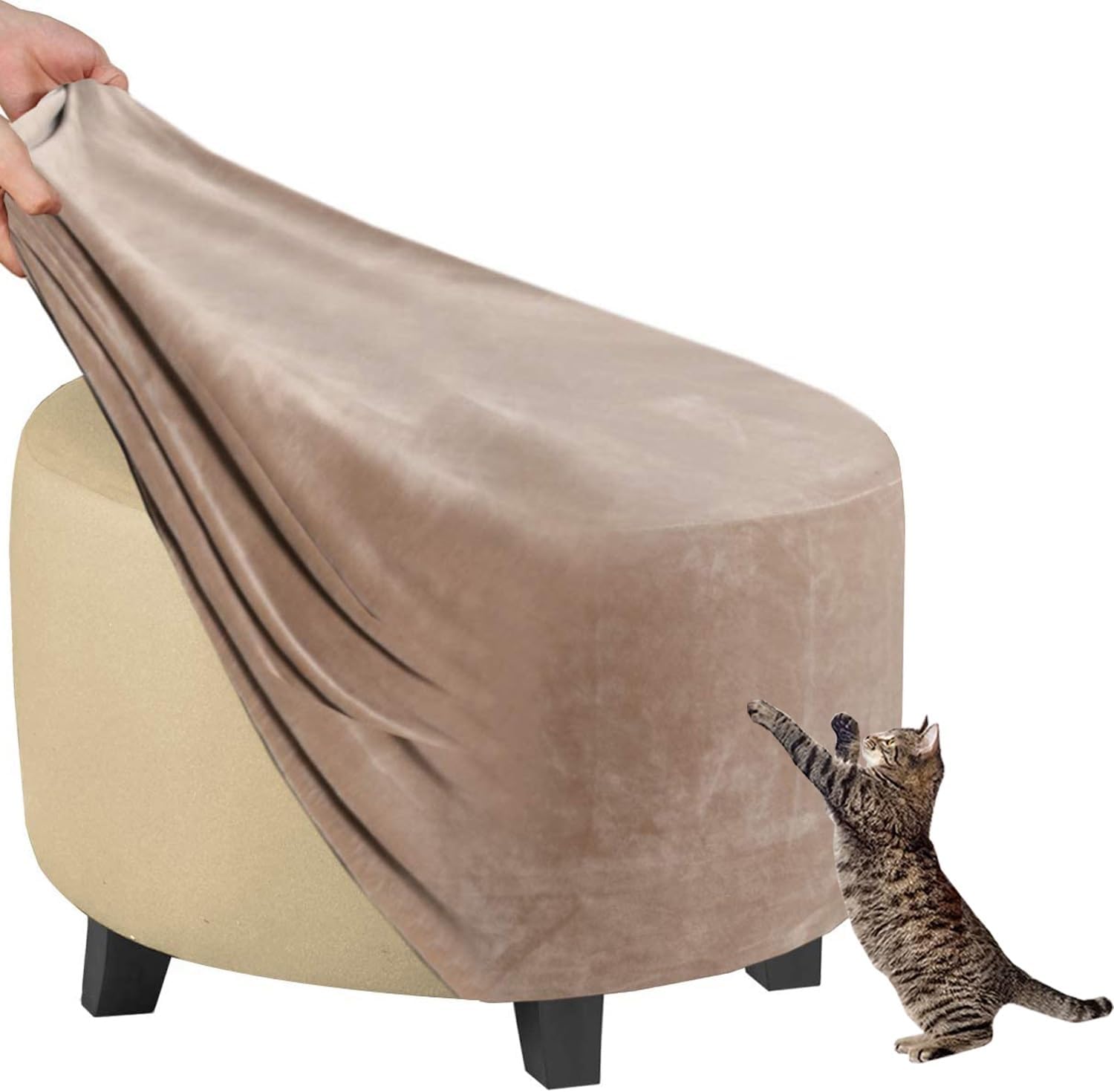 Stretch Ottoman Cover Round Footstools Covers Velvet