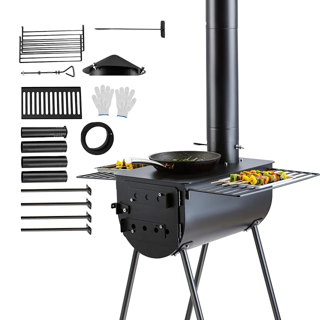 VEVOR 118 Camping Wood Stove Portable Alloy Steel Tent Stove with 3000in Firebox Outdoor Heating Cooking Stove with