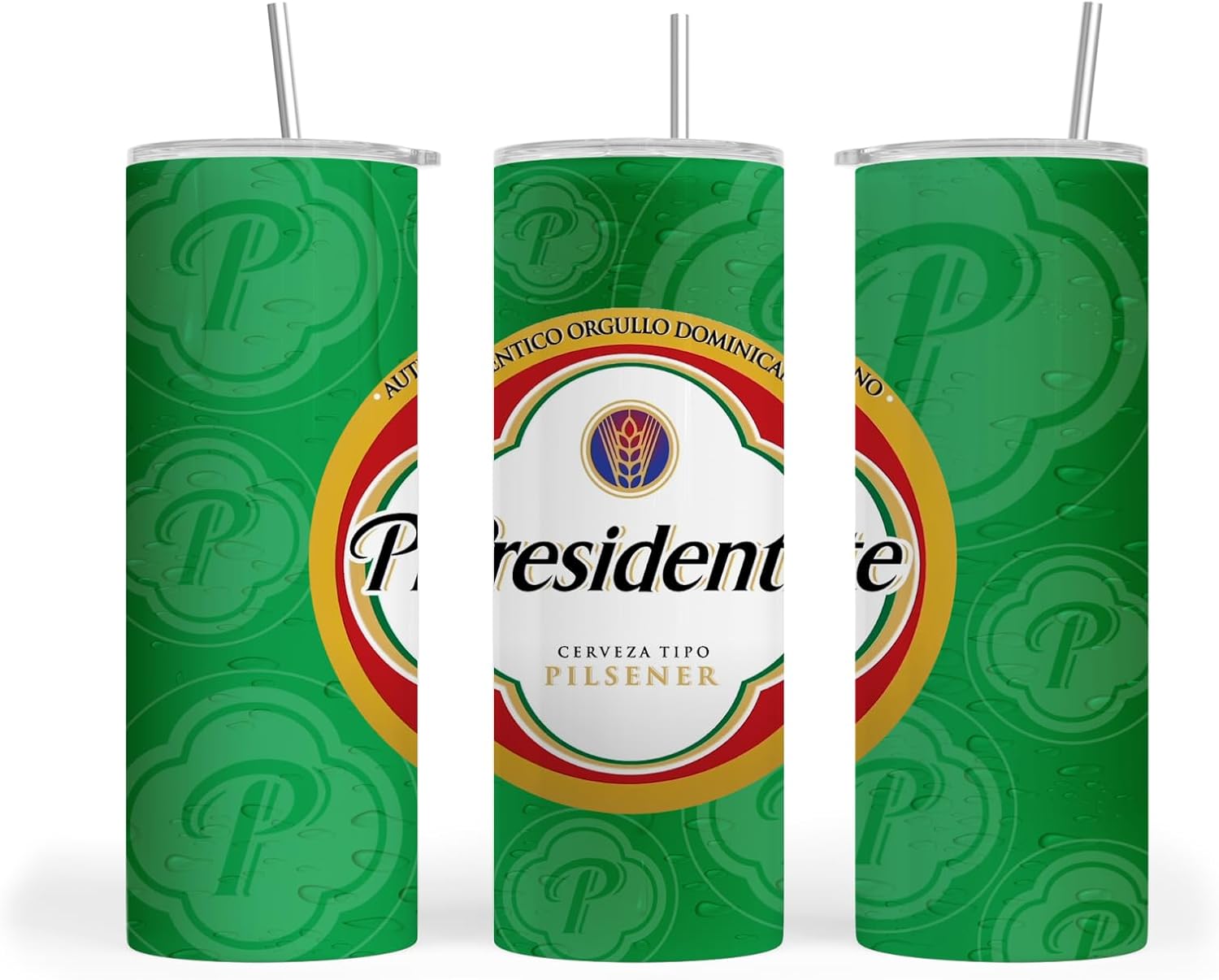 Dominican Beer Tumbler, 20 oz Stainless Steel with Lid and Straw, Vacuum Insulated. Dominican Drink Theme Gift Tumbler.