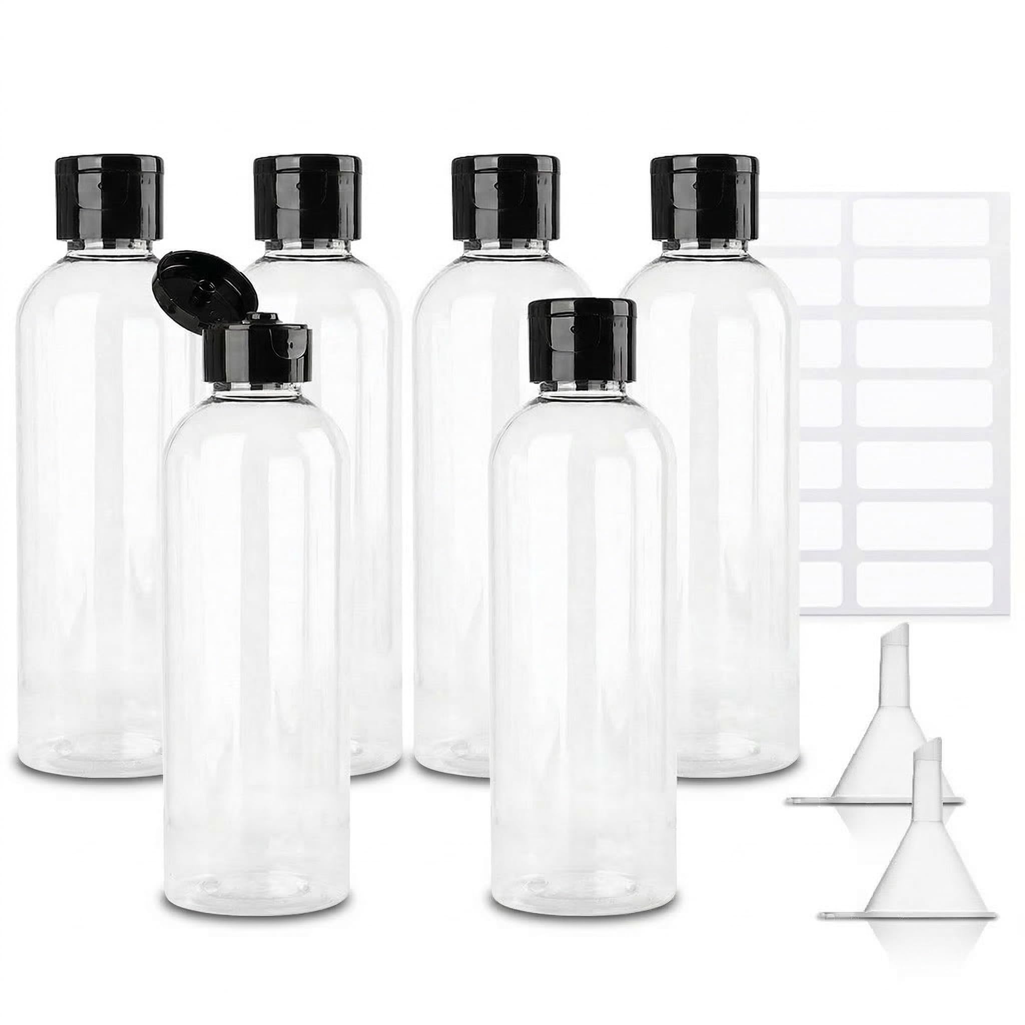 6 Pack 100ml Travel Bottles for Toiletries, Empty Squeeze Bottles with Flip Caps, 2 Funnels & Labels Small Clear Plastic Squeezy Bottles Dispensing Container Leakproof for Shampoo Liquid Conditioner
