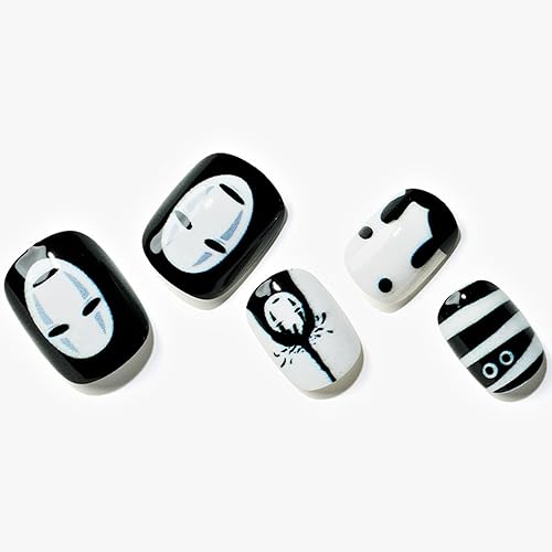 Uñas postizas a presión de Halloween, extra cortas, con pegamento para GLAMERMAID sin rostro, 24 unidades, redondas, reutilizables, brillantes, uñas