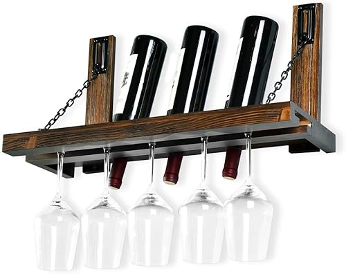 Miniatura 6 de WELLAND Estante de vino montado en la pared con soporte para vidrio, estante flotante para vino y estante de vidrio para decoración del hogar y la
