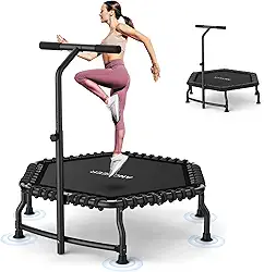 ANCHEER Trampolim rebote de 50 "para adultos com barra, mini trampolim de 550 libras, exercício silencioso, rebote, bungee, rebote, salto, treino de cardio trainer para adultos